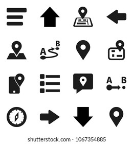 Flat vector icon set - compass vector, arrow down, up, navigator, map pin, traking, route, menu