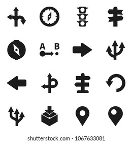 Flat vector icon set - compass vector, route, signpost, traffic light, package, arrow, undo, pin