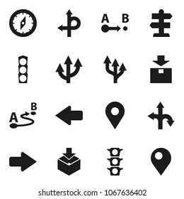 Flat vector icon set - compass vector, route, signpost, traffic light, package, arrow, pin