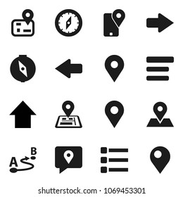 Flat vector icon set - compass vector, arrow up, navigator, map pin, traking, route, menu