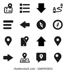 Flat vector icon set - compass vector, arrow down, up, navigator, map pin, traking, route, menu