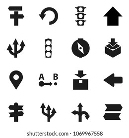 Flat vector icon set - compass vector, arrow up, route, signpost, traffic light, package, undo, pin