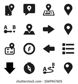Flat vector icon set - compass vector, arrow down, navigator, map pin, traking, route, menu