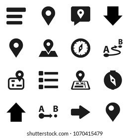 Flat vector icon set - compass vector, arrow down, up, navigator, map pin, traking, route, menu