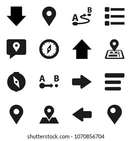 Flat vector icon set - compass vector, arrow down, up, navigator, map pin, traking, route, menu