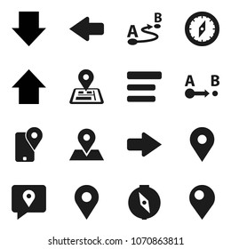 Flat vector icon set - compass vector, arrow down, up, navigator, map pin, traking, route, menu