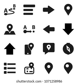 Flat vector icon set - compass vector, arrow down, up, navigator, map pin, traking, route, menu