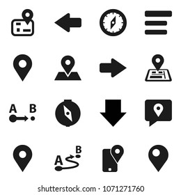 Flat vector icon set - compass vector, arrow down, navigator, map pin, traking, route, menu