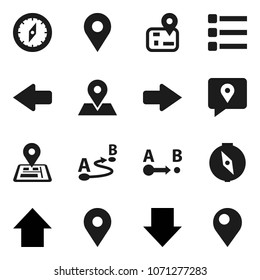 Flat vector icon set - compass vector, arrow down, up, navigator, map pin, traking, route, menu