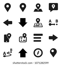 Flat vector icon set - compass vector, arrow down, up, navigator, map pin, traking, route, menu