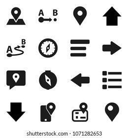 Flat vector icon set - compass vector, arrow down, up, navigator, map pin, traking, route, menu