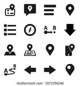 Flat vector icon set - compass vector, arrow down, navigator, map pin, traking, route, menu