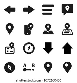 Flat vector icon set - compass vector, arrow down, up, navigator, map pin, traking, route, menu