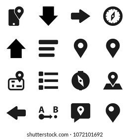 Flat vector icon set - compass vector, arrow down, up, navigator, map pin, traking, route, menu