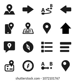Flat vector icon set - compass vector, arrow up, navigator, map pin, traking, route, menu