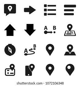 Flat vector icon set - compass vector, arrow down, up, navigator, map pin, traking, route, menu