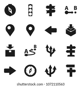 Flat vector icon set - compass vector, signpost, traffic light, package, route, arrow, pin