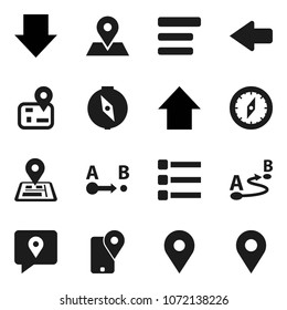 Flat vector icon set - compass vector, arrow down, up, navigator, map pin, traking, route, menu