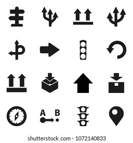 Flat vector icon set - compass vector, arrow up, route, signpost, traffic light, top sign, package, undo, pin