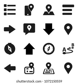Flat vector icon set - compass vector, arrow down, up, navigator, map pin, traking, route, menu
