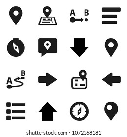 Flat vector icon set - compass vector, arrow down, up, navigator, map pin, traking, route, menu
