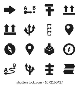 Flat vector icon set - compass vector, signpost, traffic light, top sign, package, route, arrow, pin