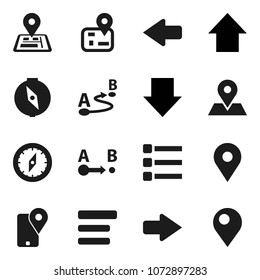 Flat vector icon set - compass vector, arrow down, up, navigator, map pin, traking, route, menu