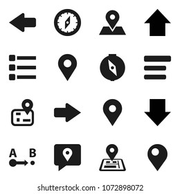 Flat vector icon set - compass vector, arrow down, up, navigator, map pin, traking, route, menu