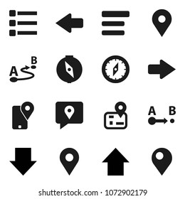 Flat vector icon set - compass vector, arrow down, up, navigator, map pin, traking, route, menu