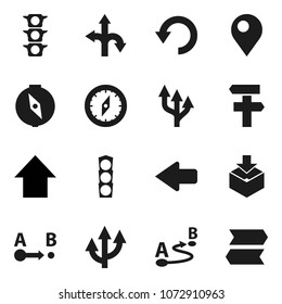 Flat vector icon set - compass vector, arrow up, route, traffic light, package, undo, pin, signpost