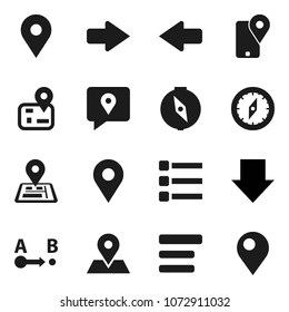 Flat vector icon set - compass vector, arrow down, navigator, map pin, traking, route, menu