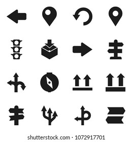 Flat vector icon set - compass vector, route, signpost, traffic light, top sign, package, arrow, undo, pin
