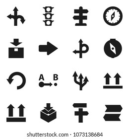 Flat vector icon set - compass vector, route, signpost, traffic light, top sign, package, arrow, undo