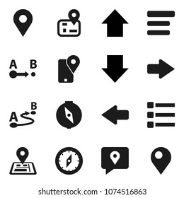 Flat vector icon set - compass vector, arrow down, up, navigator, traking, route, menu, pin
