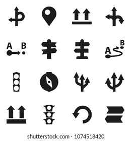 Flat vector icon set - compass vector, route, signpost, traffic light, top sign, undo, arrow, pin