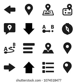 Flat vector icon set - compass vector, arrow down, up, navigator, map pin, traking, route, menu