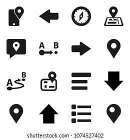 Flat vector icon set - compass vector, arrow down, up, navigator, map pin, traking, route, menu