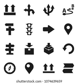 Flat vector icon set - compass vector, route, signpost, traffic light, top sign, package, arrow, undo, pin