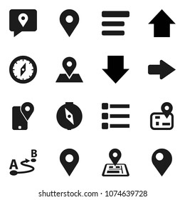 Flat vector icon set - compass vector, arrow down, up, navigator, map pin, traking, route, menu