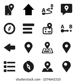Flat vector icon set - compass vector, arrow up, navigator, map pin, traking, route, menu