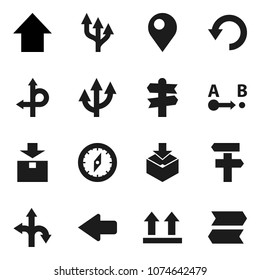 Flat vector icon set - compass vector, arrow up, route, signpost, top sign, package, undo, pin