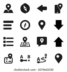 Flat vector icon set - compass vector, arrow down, up, navigator, map pin, traking, route, menu