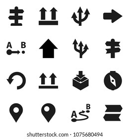 Flat vector icon set - compass vector, arrow up, signpost, top sign, package, route, undo, pin
