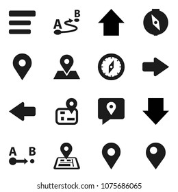 Flat vector icon set - compass vector, arrow down, up, navigator, map pin, traking, route, menu