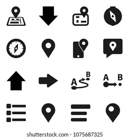 Flat vector icon set - compass vector, arrow down, up, navigator, map pin, traking, route, menu