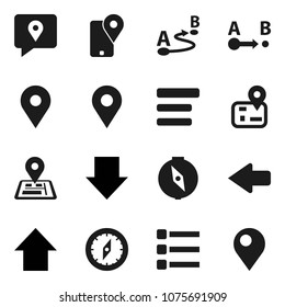 Flat vector icon set - compass vector, arrow down, up, navigator, map pin, traking, route, menu