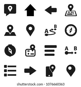 Flat vector icon set - compass vector, arrow up, navigator, map pin, traking, route, menu