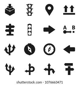 Flat vector icon set - compass vector, route, signpost, traffic light, top sign, package, arrow, pin