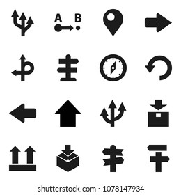 Flat vector icon set - compass vector, arrow up, route, signpost, top sign, package, undo, pin