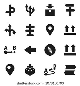 Flat vector icon set - compass vector, route, signpost, top sign, package, arrow, pin